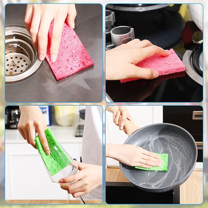 Zhengmy 48 Pieces Sponges Bulk Sponges Kitchen Compressed Sponge Natural Dish Sponge Compressed Wood Pulp Cleaning Without Scratching for Kitchen Bathroom, 3.9 x 2.4 x 0.12 Inch (Multicolor)