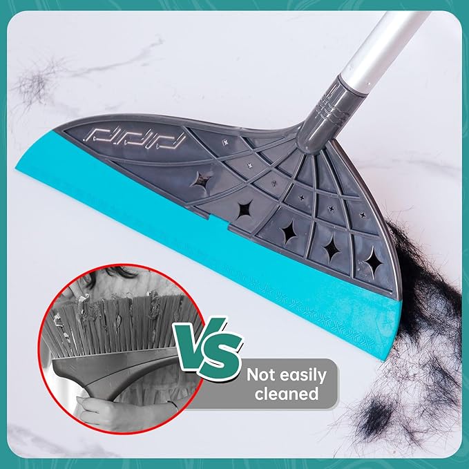 Air Broom, Multifunctional Silicone Broom for Hair, Cat Litter, Crumbs, Liquids Removal on Smooth Floor, Magic Squeegee Broom Comfortable Cleaning for Tile, Bathroom, Includes 2 Broom Heads (Gray)