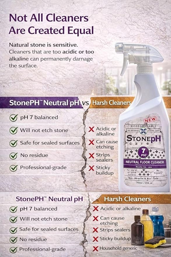 Natural Stone Cleaner - Limestone, Slate & Travertine Cleaner - Natural Stone Shower Cleaner For Marble - Concentrated PH Neutral Floor Cleaner Lavender (25 Fl. Oz)