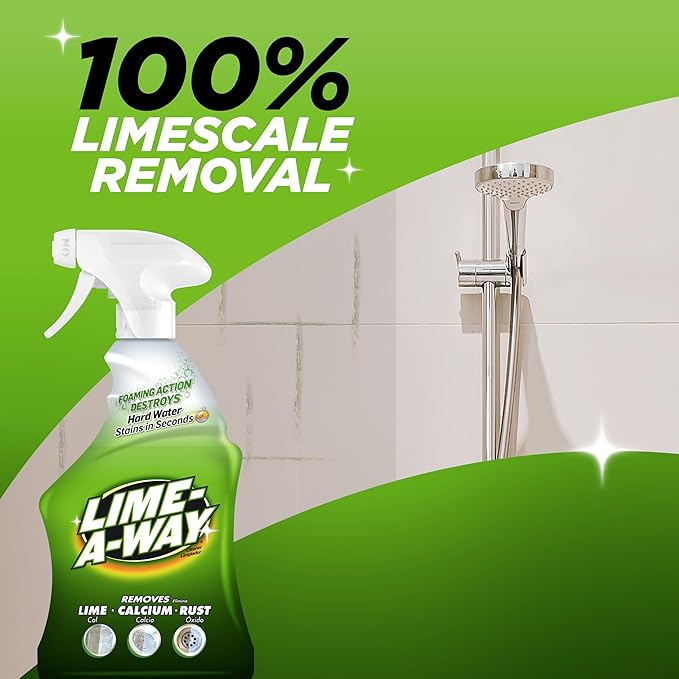 Lime-A-Way Hard Water Stain Remover Spray, Removes Lime, Calcium & Rust in Seconds, Bathroom Cleaner, 22 fl oz