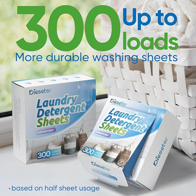 Laundry Detergent Sheets 150 Counts 300 Small Loads Travel Laundry Sheets ECO-friendly,No Plastic Clothes Washing Soap-Lavender