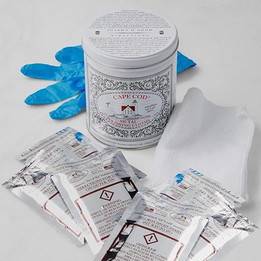 (Qty 2) of Cape Cod Polishing Metal Tin Bundle for Fine Metals | Each Tin Contains (12) 4X6 Polishing Cloths | (1) 12x12 Buffing Cloth | (1) Pair of Nitrile Gloves