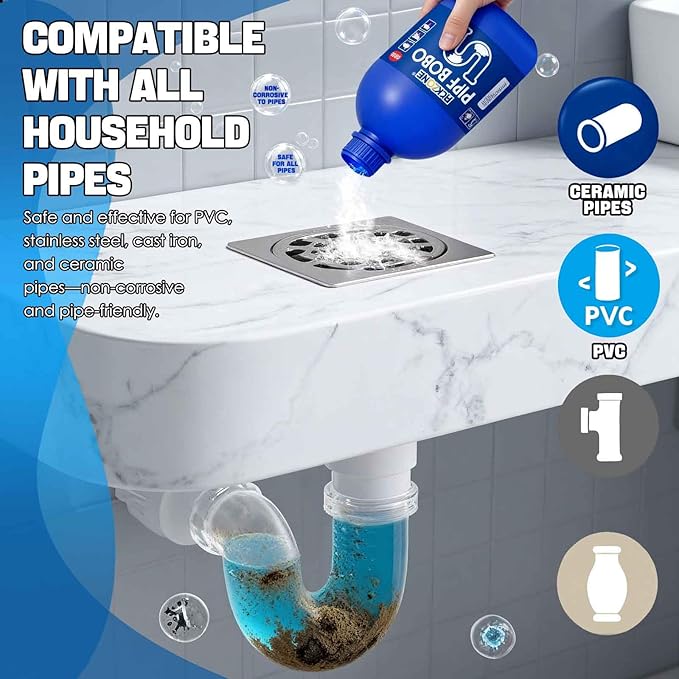 Pipe Bobo Drain Cleaner, Professional-Grade Drain Opener for Kitchen Sink 10.6OZ, Powerful Unclogging, Unclog drains, clog remover, Shower, Tub, Compatible with All Pipe Materials