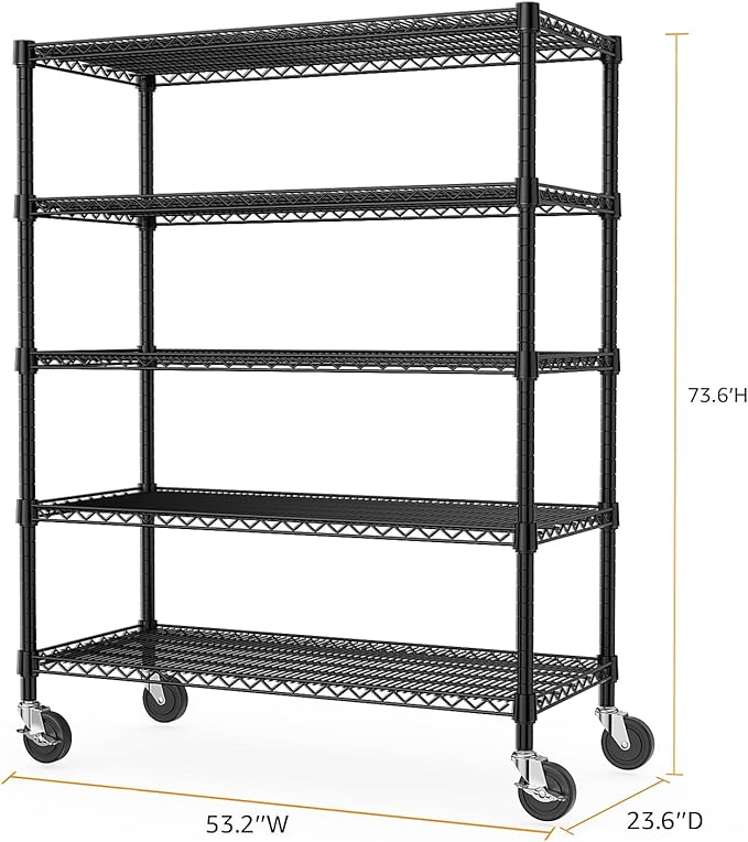M MZG 53" W Garage Shelving 5 Tier Industrial 2200LBS Metal Shelving Units for Commercial, Basement, Pantry, Warehouse, School, Black Heavy Duty Easy Assembly 53.2" W x 23.6" D x 73.6" H