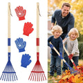 2PCS Garden Tool Rakes with Hardwood Handle and 2 Pairs Gloves, Garden Lawn Rake Leaves Lightweight Cute Rakes with Heads for Fall Garden Tools Gifts