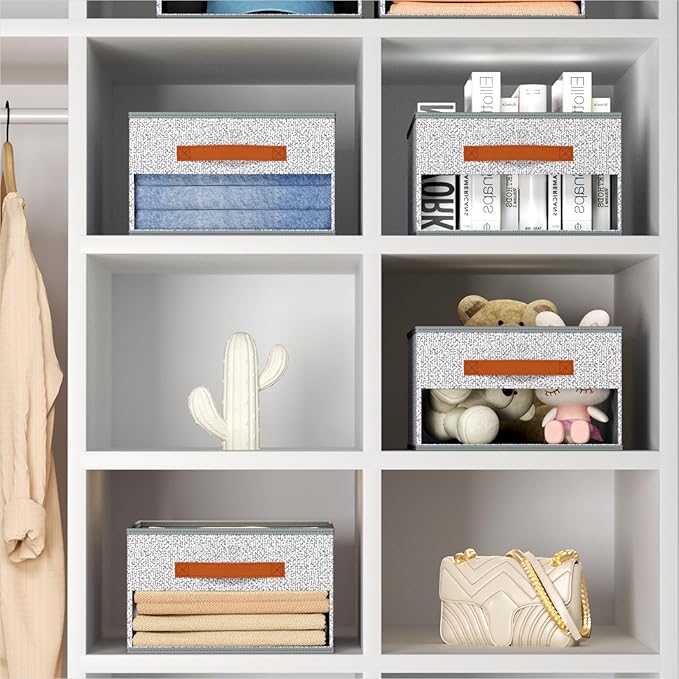 Homsorout Drawer Organizers and Storage - 6 Pack Foldable Pants Organizer with Clear Window & Handles, Fabric Closet Organizer for Clothes, Jeans, Sweaters, Towels, T-shirt, Scarf (Ant Light Gray)
