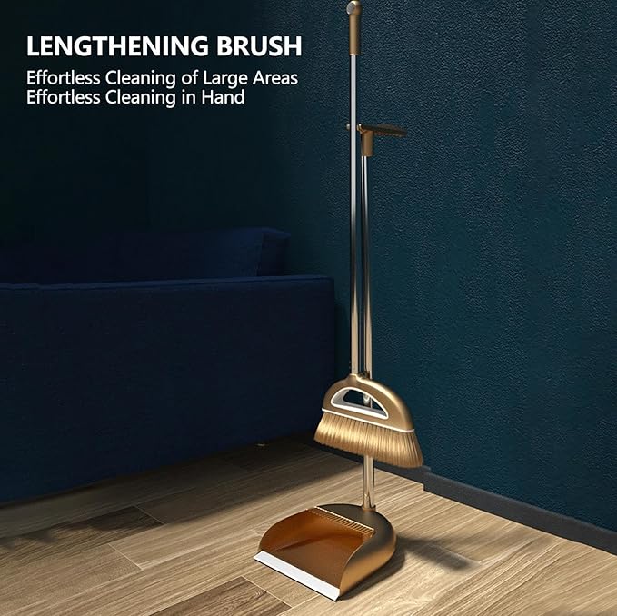 Long Handled Broom and Dustpan Set, 88cm Indoor Broom with Dustpan Combo Set, Durable & Versatile, Long Handle with Upright Stand for Home, Office, School Accessory for Kitchen, Dorms, Bathroom