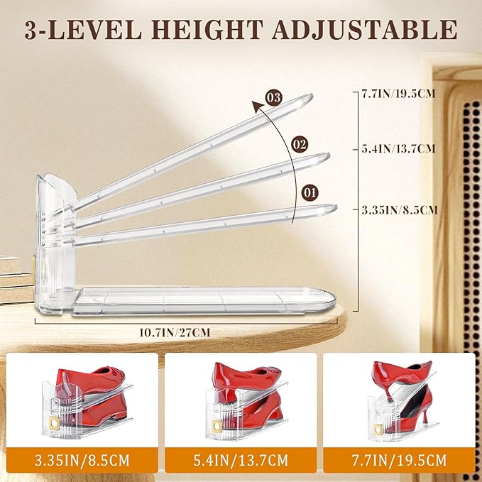 Shoe Slots Organizer for Closet, 20 Pack Shoe Stacker Organizer, Shoe Storage Space Savers 50%, 3 Levels Adjustable Shoe Racks for Closet Organization
