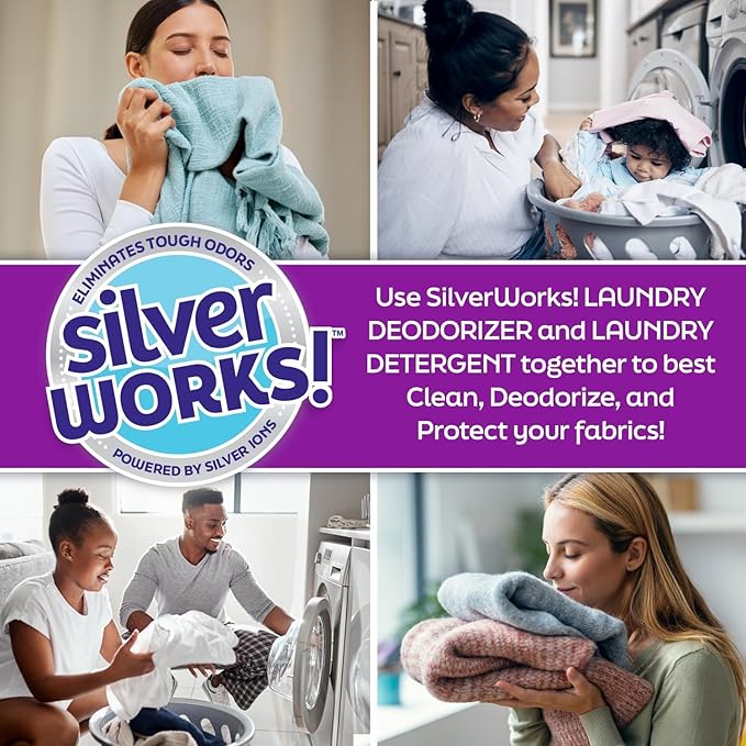 SilverWorks! Laundry Deodorizer, In-Wash Scent Booster, 3-in-1 Odor Eliminator, Long Lasting Scent, Protects Against Odors, Laundry Odor Remover, Scent Booster & Laundry Freshener, Fresh Scent, 12 oz