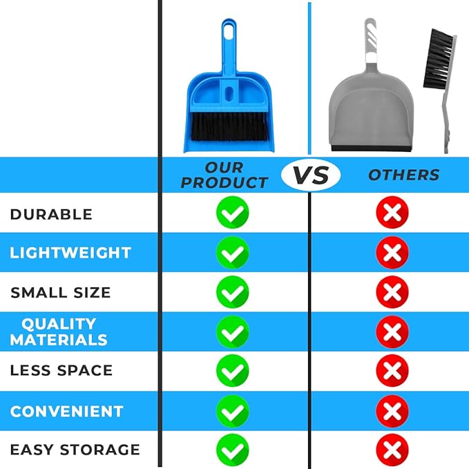 Mini Broom and Dustpan Set - Compact Cleaning Kit for Home, Car, Camping, Small Spaces, Pet Cleanup, and Travel - Durable Small Broom and Dustpan Set Mini - Green Broom