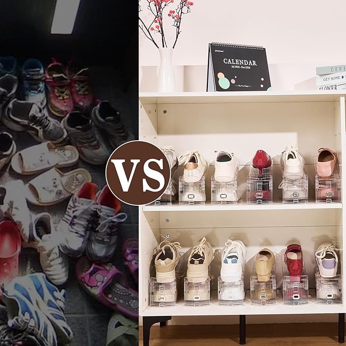 Adjustable Shoe Slots Organizer,30PACK Transparent Shoe Stackers Shoe Rack Holder Shoe Space Savers Double Layer Stack Shoe Racks for Closet Organization(Transparent)