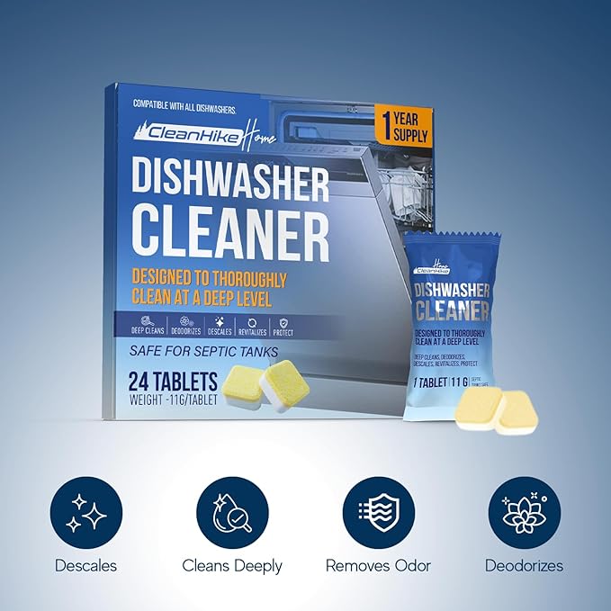 Dishwasher Machine Cleaner and Deodorizer Tablets - (24-Pack) Formula for Deep Cleaning and Descaling Dishwashing Machines. Tackle Tough Residues, Limescale, Hard Water, Calcium Buildup, and Odors