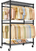 ULIFHOME P4 Plus Rolling Clothes Rack Heavy Duty, Clothing Racks for Hanging Clothes, Free Standing Garment Racks with Wheels, Portable Closet Rack 45''W × 20.5''D × 80.5''H, Max Load 570 Lbs, Black