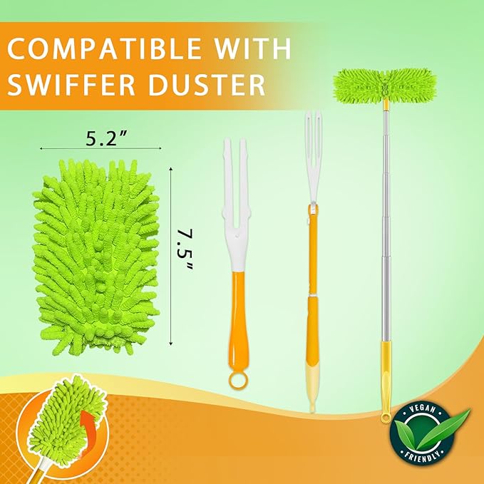 Reusable Duster Refill Compatible with Swiffer Hand Duster - Microfiber Ceiling Fan Duster for Swiffer Dusters Extended Handle - 360 Heavy Duty Dusters Refills, 4 Pack(Handle is Not Included)