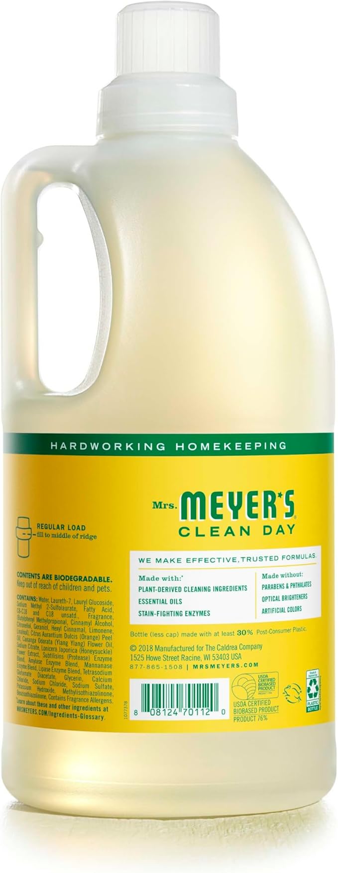 MRS. MEYER'S CLEAN DAY Laundry Detergent,Honeysuckle,64 Fluid Ounce,(Pack of 2)