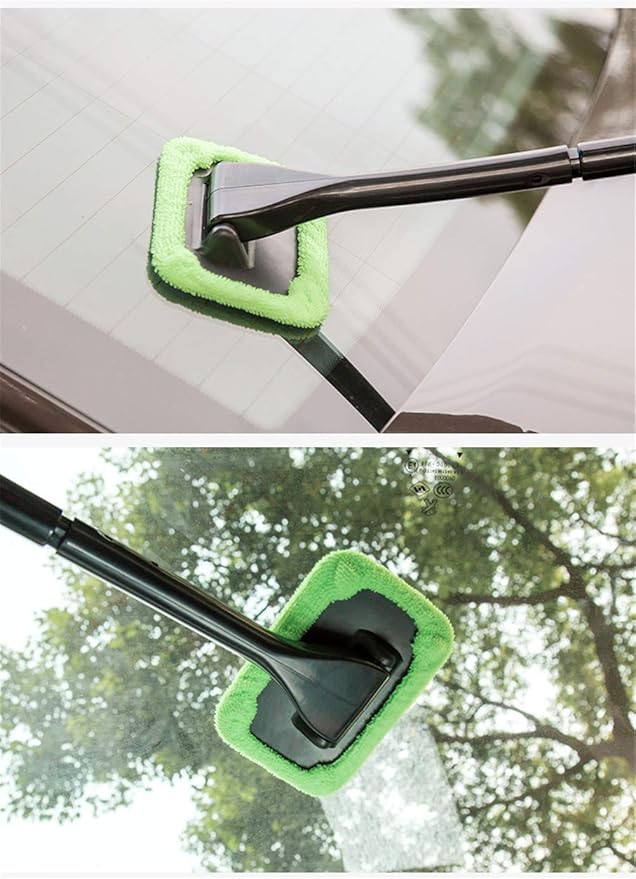 Microfiber Car Windshield Easy Cleaner, Detachable Handle Brush, Cleaning Tool, Come with 2 Pads Washer Towel and 30ml Spray Bottle