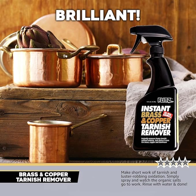 Flitz Instant Brass and Copper Tarnish Remover - 16oz Bottle of USA-Made Organic Rust Remover Spray (No-Rub) - Removes Stains & Oxidation from Glass & Aluminum - Brass Cleaners That Work (6 Pack)