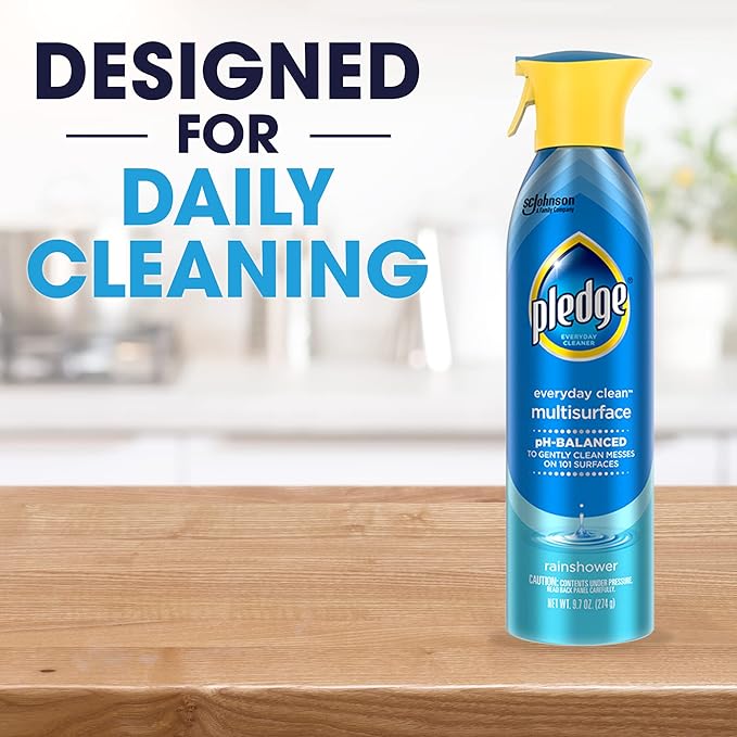 Pledge pH-Balanced Multisurface Spray, Gently Clean 101 Surfaces, Remove Dust and Messes, No Residue - Rainshower Scent, 9.7oz, Pack of 6
