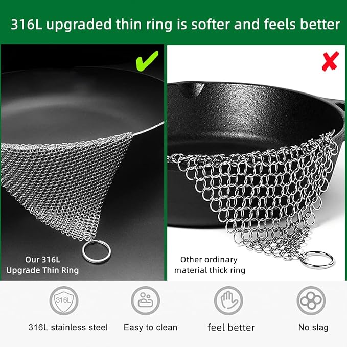 Cast Iron Cleaner & Chainmail Skillet Scrubber - 36''x36'' 3.8mm Small Ring, 316L Stainless Steel Interlocking Mesh Sheet, Flexible Chainmail Panel, Fine Linked Ring Fabric, Woven Ring Net