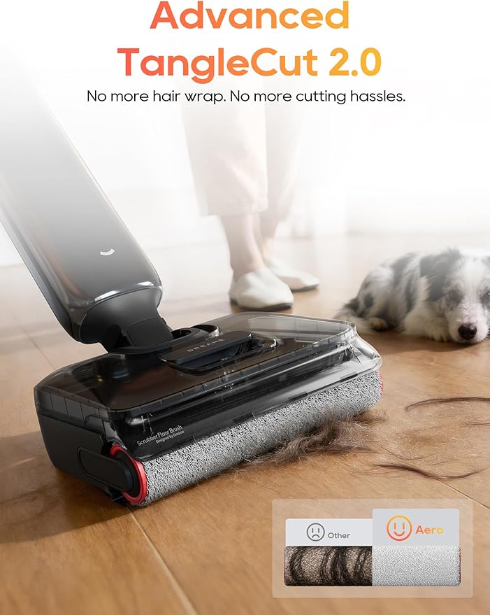 DREAME Aero Wet Dry Vacuum Cleaner, All-in-ONE Vacuum Mop for Wet & Dry Messes, 0 Hair Residue Great for Pet Owners, One-Press Self-Clean, 180° Lie Flat, 35mins Runtime for Hard Floor Cleaning