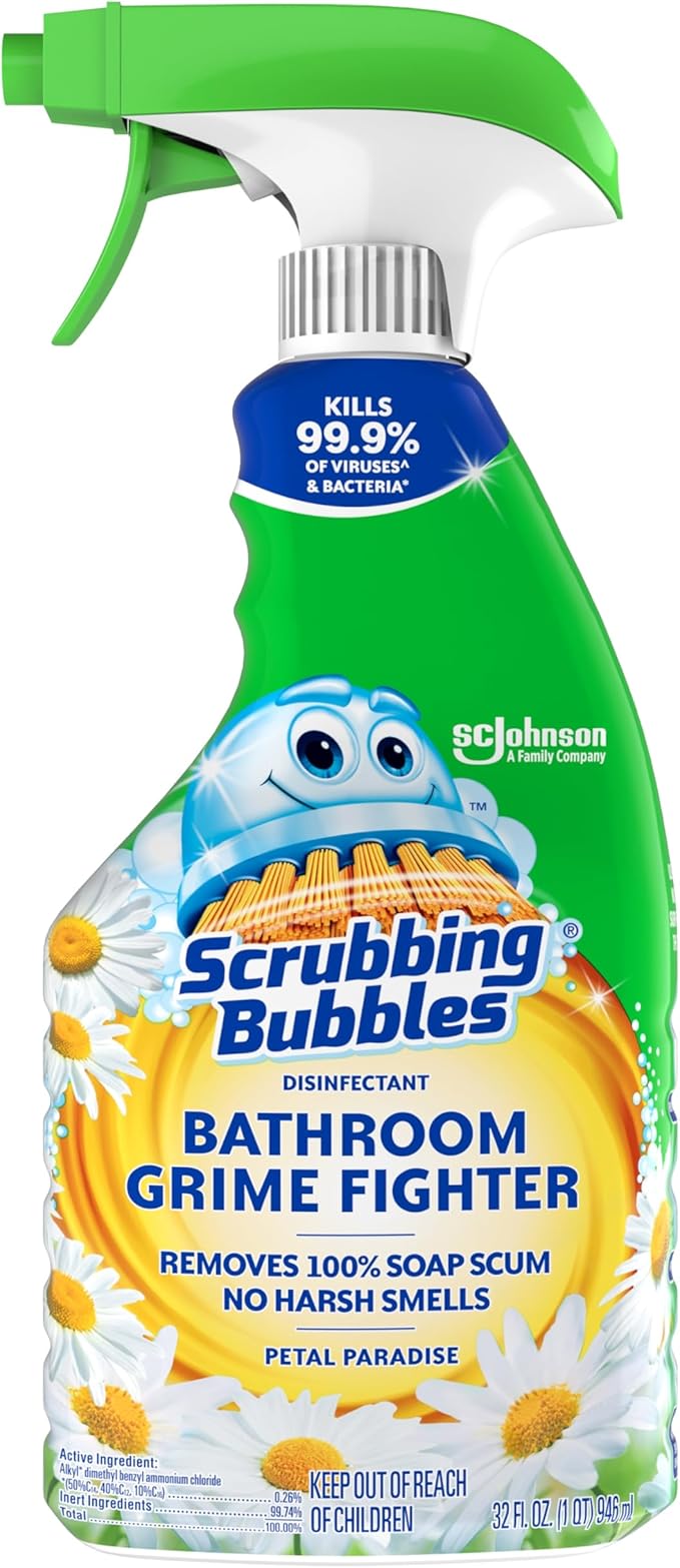 Scrubbing Bubbles Bathroom and Shower Cleaner Disinfectant Spray, Foaming Action Bathroom Grime Fighter, Petal Paradise Scent, 32oz