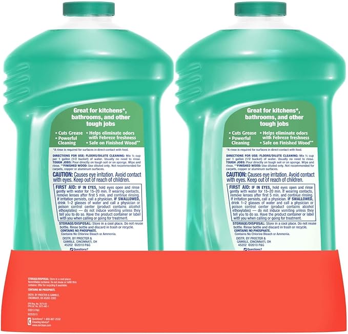 Mr. Clean Meadows and Rain Febreze Freshness Multi-Surface Cleaner 45 Fl Oz (Pack of 2) 90 Fl Oz