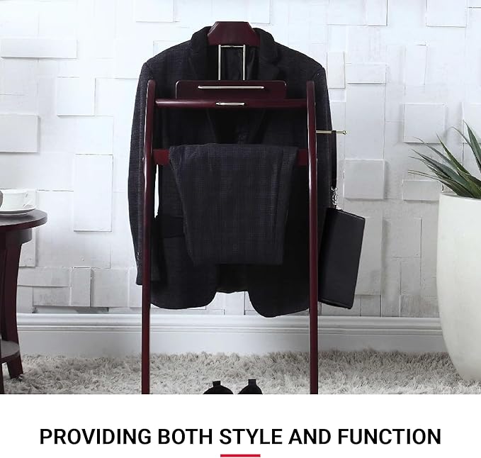 Proman Products - Windsor Executive Wardrobe Valet, Mens Valet Stand, Accessory & Clothes Organizer (Mahogany)