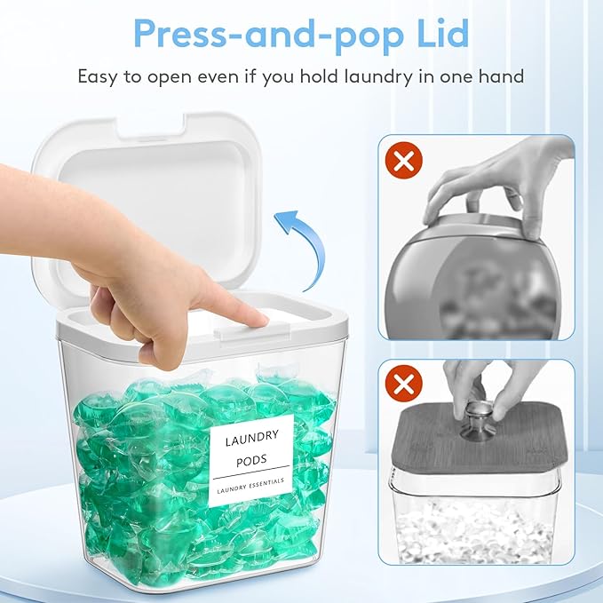 Lifewit Laundry Pods Container with Pop-up Lid, Coffee Pod K Cup Storage, Laundry Room Organization, Dryer Sheet Holder for Washing Powder Detergent, 2700 ml/0.72gal, 5PCS