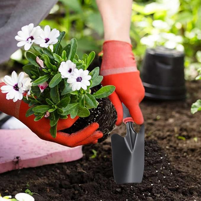 Garden Shovel Hand Trowel, Heavy Duty Gardening Tool with Ergonomic Handle, Non-Slip Soft Rubberized Handle Rust Resistant Garden Spade Garden Tools for Digging, Weeding, Planting, Transplanting