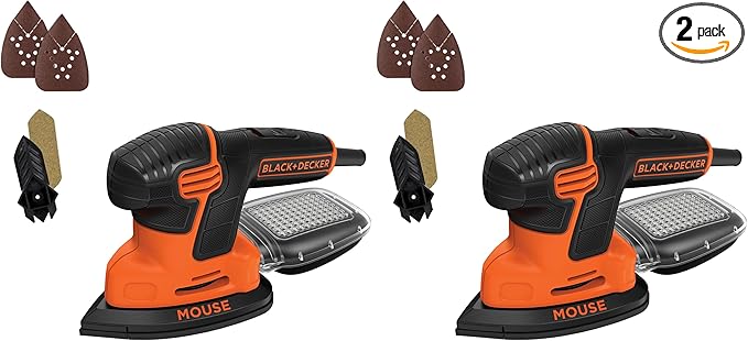 BLACK+DECKER Detail Sander,1.2 Amp,16,000 OPM,Compact Design,3-Position Grip for Comfort,Includes Dust Collector,Corded (BDEMS600),(Pack of 2)