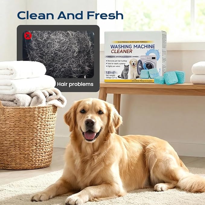 Washing Machine Cleaner Tablets, 12 Pack for a 6 Month Supply, Formulated for Pet Owners, Eliminates Odors, Lint and Detergent Buildup (1 Box)