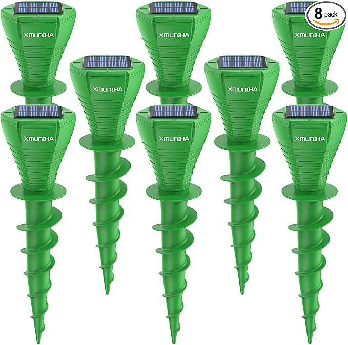Solar Powered Mole Repellent, 8 Pack Ultrasonic Vole Repeller Outdoor, IP65 Waterproof Snake Deterrent, Gopher Remover Devices, Skunk, Groundhog Trap for Yard, Garden, Lawn