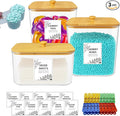 2+1 Laundry Pods Container and Dryer Sheet Holder Set, Clear Laundry Room Organization Containers with Bamboo Lids, Scoops, 10 Labels & 20 Clothespins, Laundry Containers for Pods and Powder