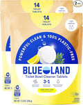 BLUELAND Toilet Bowl Cleaner Tablets, 2-Pack, 28 Count, Lemon Cedar, Plastic-Free, No Harsh Chemicals, Plant-Based