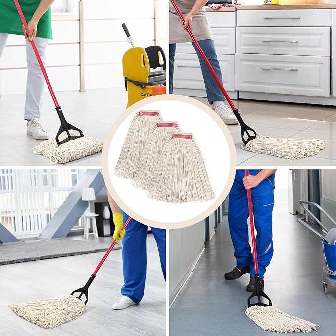 Matthew Cleaning 16oz 3Pack Cotton Floor Mop,Cotton Looped-Open String Heavy Duty String Refills, Universal Headband Blend,Mop Head Replacement for Home, Industrial and Commercial Use(White)