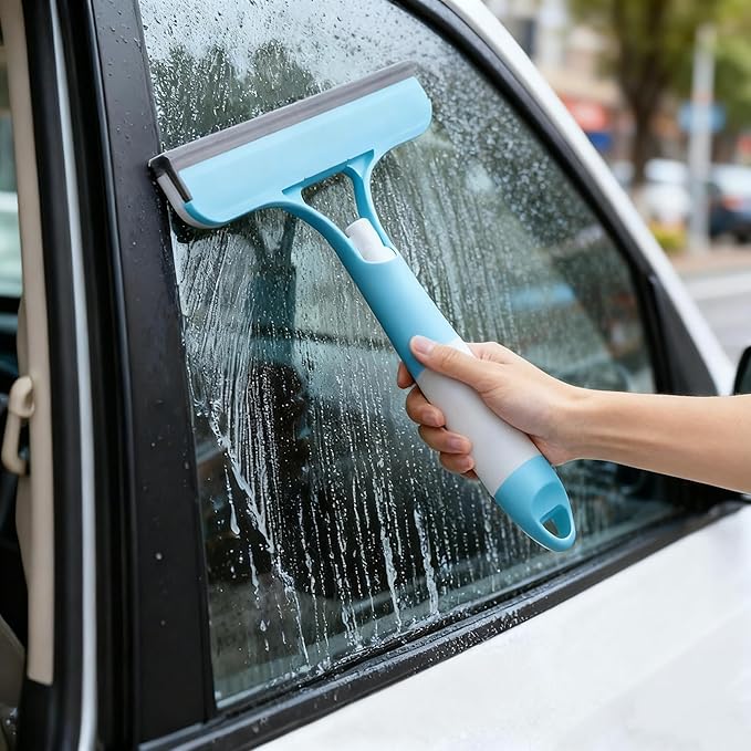 3 in 1 Spray Window Squeegee Cleaner Scraper, Squeegee and Scrubber with Spray for Windows Walls Car Windshields Bathrooms Kitchens Purpose Window Cleaner ToolWindows