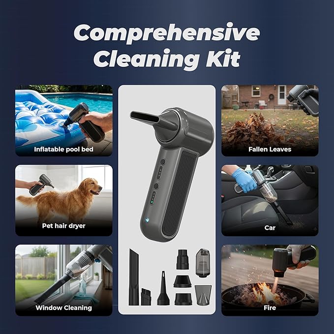 Compressed Air Duster 130000RPM 3-in-1 Mini Vacuum, Turbo Jet Blower Pump, Super Power Electric Air Duster Fast Rechargeable, Turbo Jet Dust Blower for Computer Keyboard, Car Cleaning & Outdoor