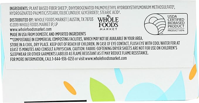 365 by Whole Foods Market Dryer Sheets Fabric Softener, Unscented | 80 Count | Pack of 2