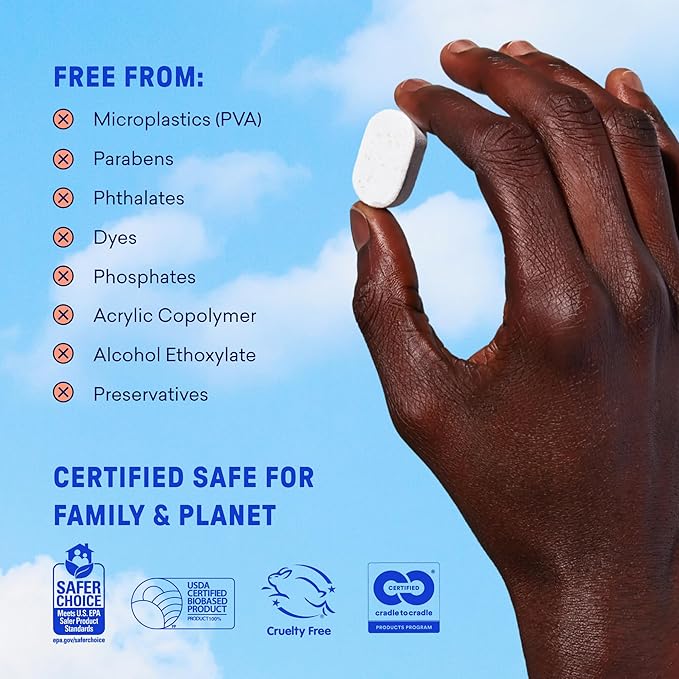 BLUELAND 100% Plastic-Free Dishwasher Detergent Tablets, 60 Count, Lemon Zest Scent, Eco Friendly Dishwashing Pods, Natural, USDA Certified biobased