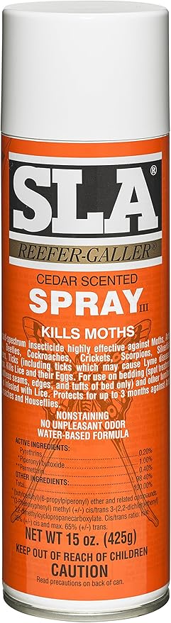Reefer Galler SLA Cedar Scented Moth Repellent Spray, Kills Moths Bed Bugs and Pests on Contact, 15 oz (Pack of 3)
