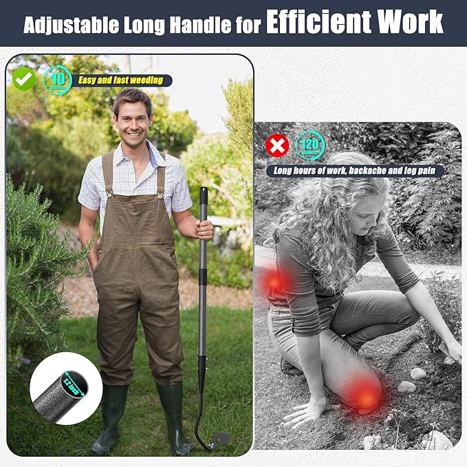 Hoe Garden Tool, Hollow Hoe with 55-85 Inch Long Handle, Adjustable Manual Weeder Heavy Duty Garden Hoe for Weeding, Digging, Hoeing, Cutting and Loosing Soil