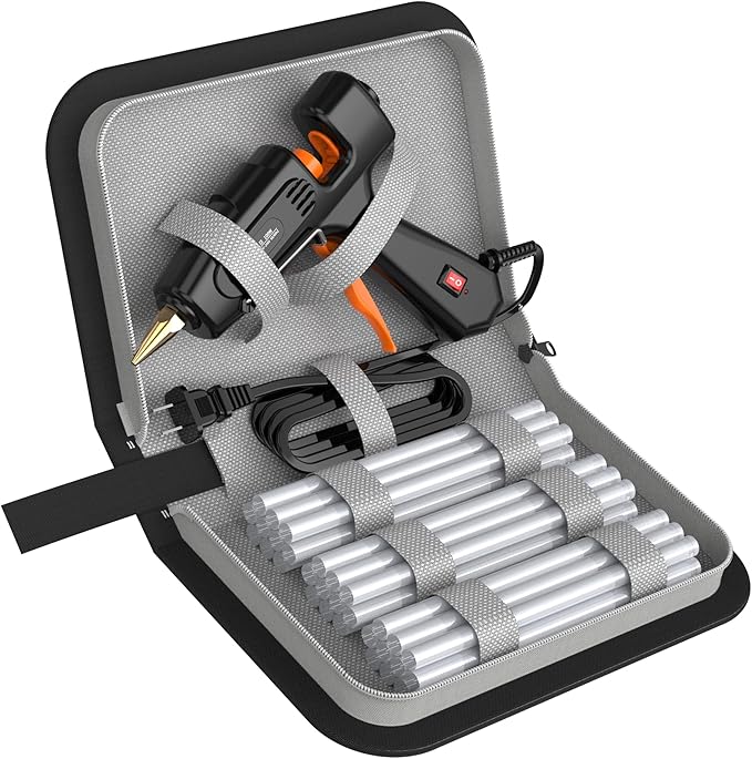 IZIO Hot Glue Gun with 21 Glue Sticks7/16") &Storage Pouch - 100W Fast Heating (2-3 Min), Heavy Duty DIY Starter Kit for Crafts, Fabric, Wood, Home Repairs,Non-Drip Precision Nozzle, ergonomic|Black