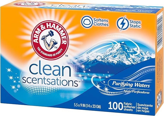 ARM & HAMMER Fabric Softener Sheets, Purifying Waters, 100 sheets (Pack of 2)