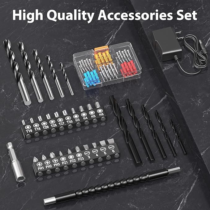 Cordless Drill Set,12V Power Drill Driver 3/8" Keyless Chuck with 92 Acessories, Built-in LED Light, 25+1 Position, Electric Drill for Home DIY Projects（Cyan）