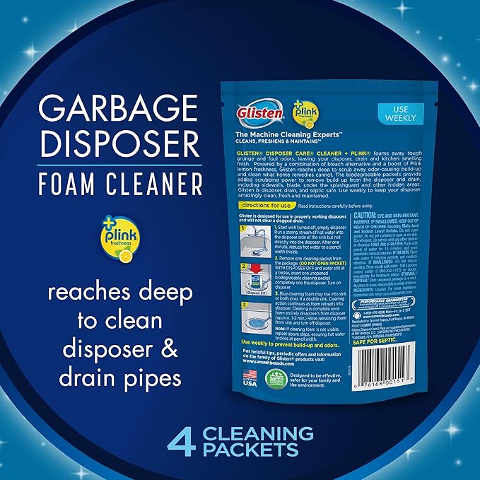 Glisten Garbage Disposer Foaming Cleaner, Lemon Scent, 2-Pack (8 Uses)
