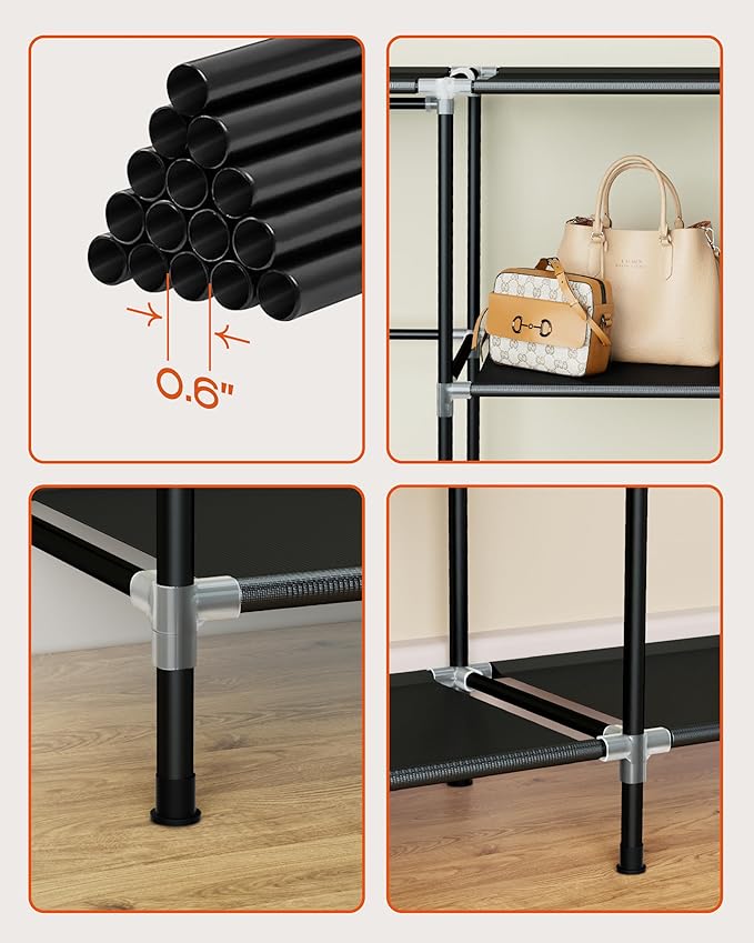 CASAMAYA Portable Closet, 48 Inch Large Capacity Wardrobe Closet, Clothes Storage Organizer with Shelves and Hanging Rod, Easy to Assembly, Black PCT221B01