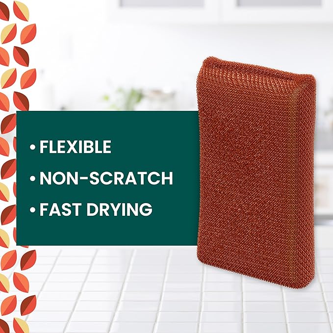 Scotch-Brite Harvest Dobie Scrubbing Pads, Non-Scratch Kitchen Sponge for Cleaning Dishes, Appliances, and Bathrooms, Copper Acorn Dish Sponge That Dries Fast, 2-Pack