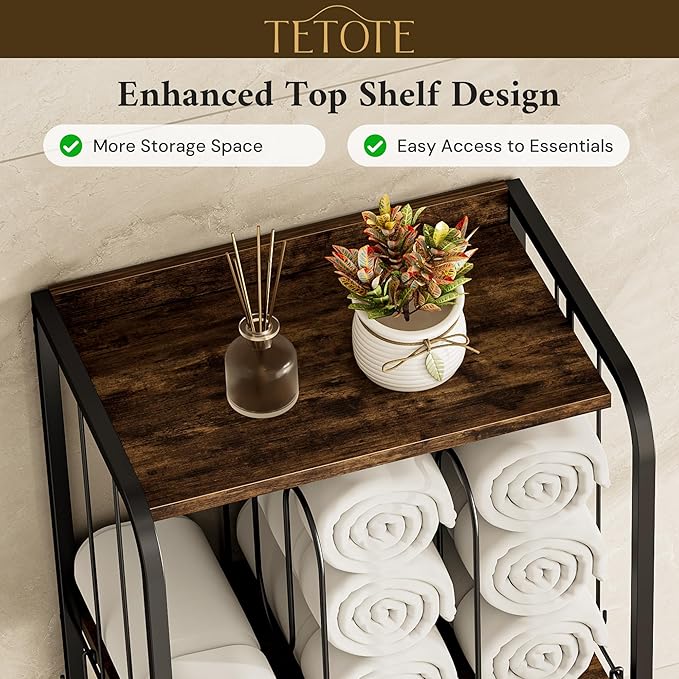 TETOTE 3-Tier Towel Rack, M-Shaped Detachable Dividers Metal Towel Storage Organizer for Bathroom, Laundry, Pool, Free Standing