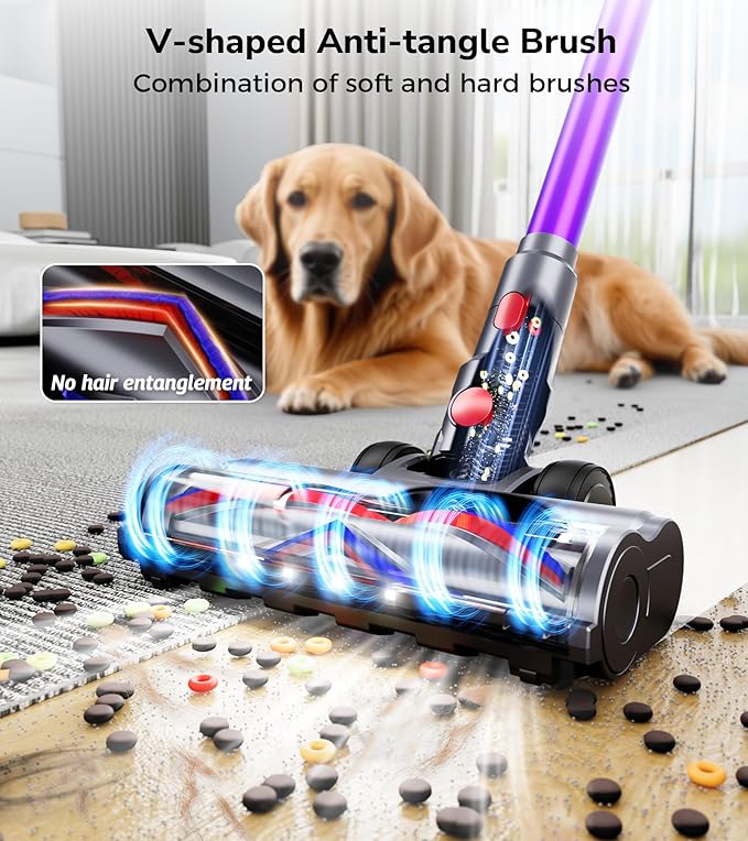 Cordless Vacuum Cleaner, 600W 50Kpa 70 Mins Cordless Stick Vacuum, Self-Standing Wireless Vacuum with Touch Screen, Charging Dock, Anti-Tangle Rechargeable Vacuum Cleaners for Home/Pet Hair/Carpet