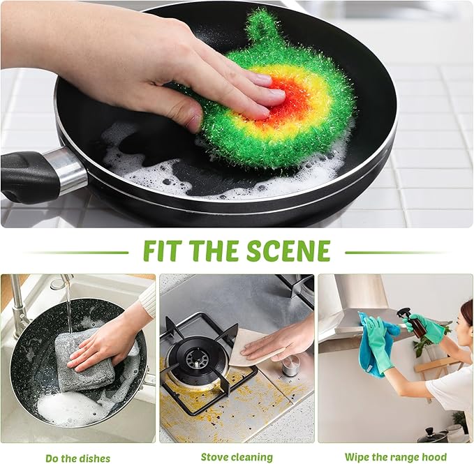5Pcs Dish Sponge Cleaning Scrubber, 6.3in Round Polyester Dishwashing Swedish Sponges Cloth, Non Scratch and Odorless, Reusable Foam Cleaning Cloths, Hangable Kitchen Housework Scouring Pad